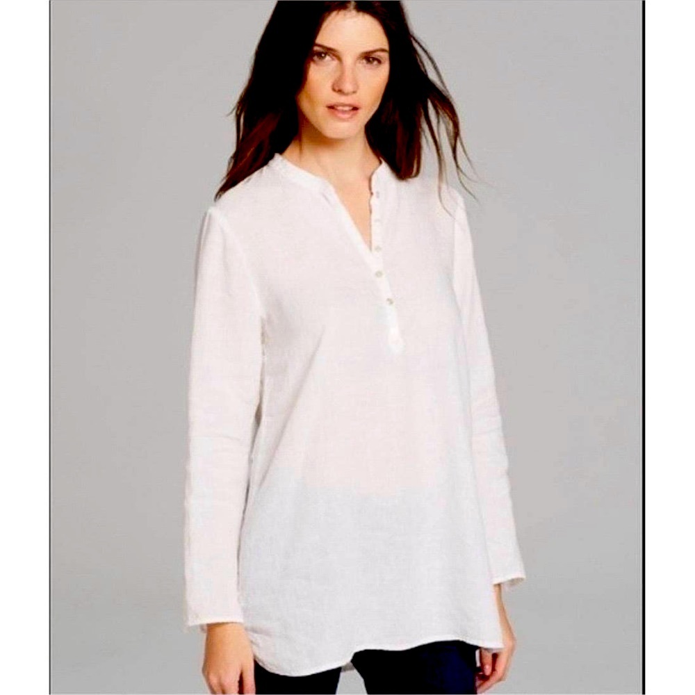 EILEEN FISHER IRISH LINEN TUNIC TOP WITH MANDARIN COLLAR WOMEN SIZE PM